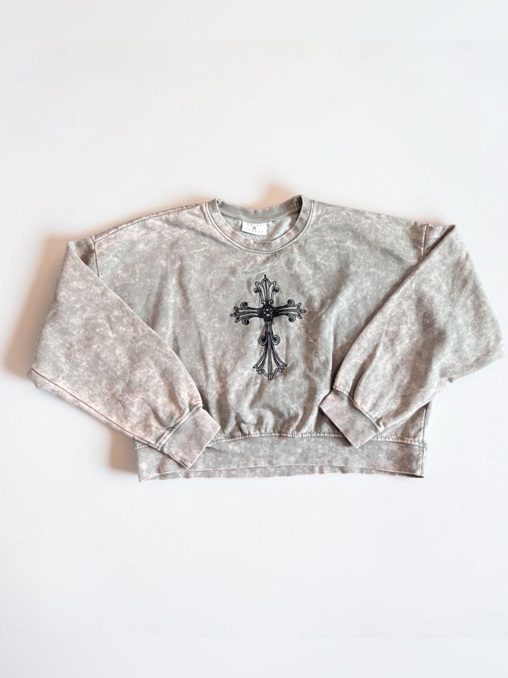 Daisy Street Acid Wash Sweatshirt Womens Large Graphic Cross Cropped Pullover
